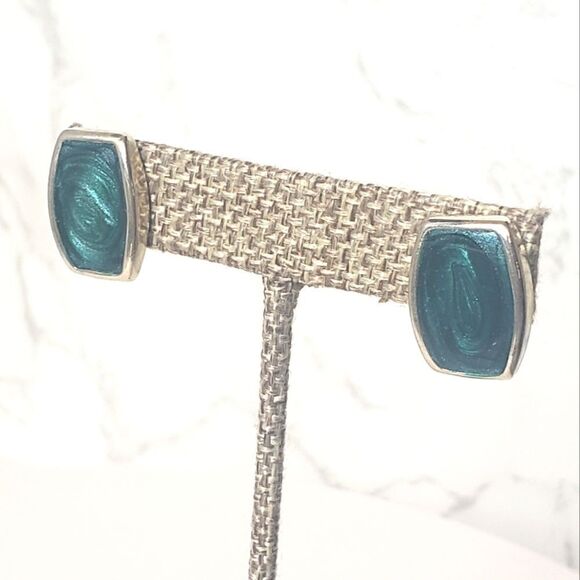 SILVER-TONE Enameled Pierced Earrings - Picture 1 of 6